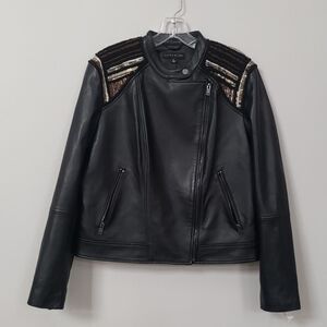 Slate & Willow Jacket Womens XL Black Leather Beaded Shoulder Leather Moto